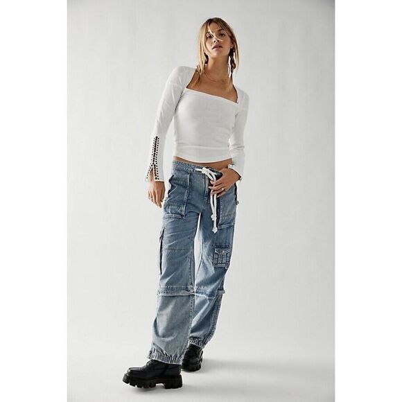Free People We The Free South Bay Utility Cargo Jeans XL NEW - Picture 1 of 2
